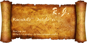Racskó Jolán névjegykártya